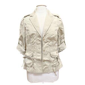 Ann Taylor Safari Style Jacket Khaki‎ Roll Up Sleeves Cargo Pockets Medium  NWT